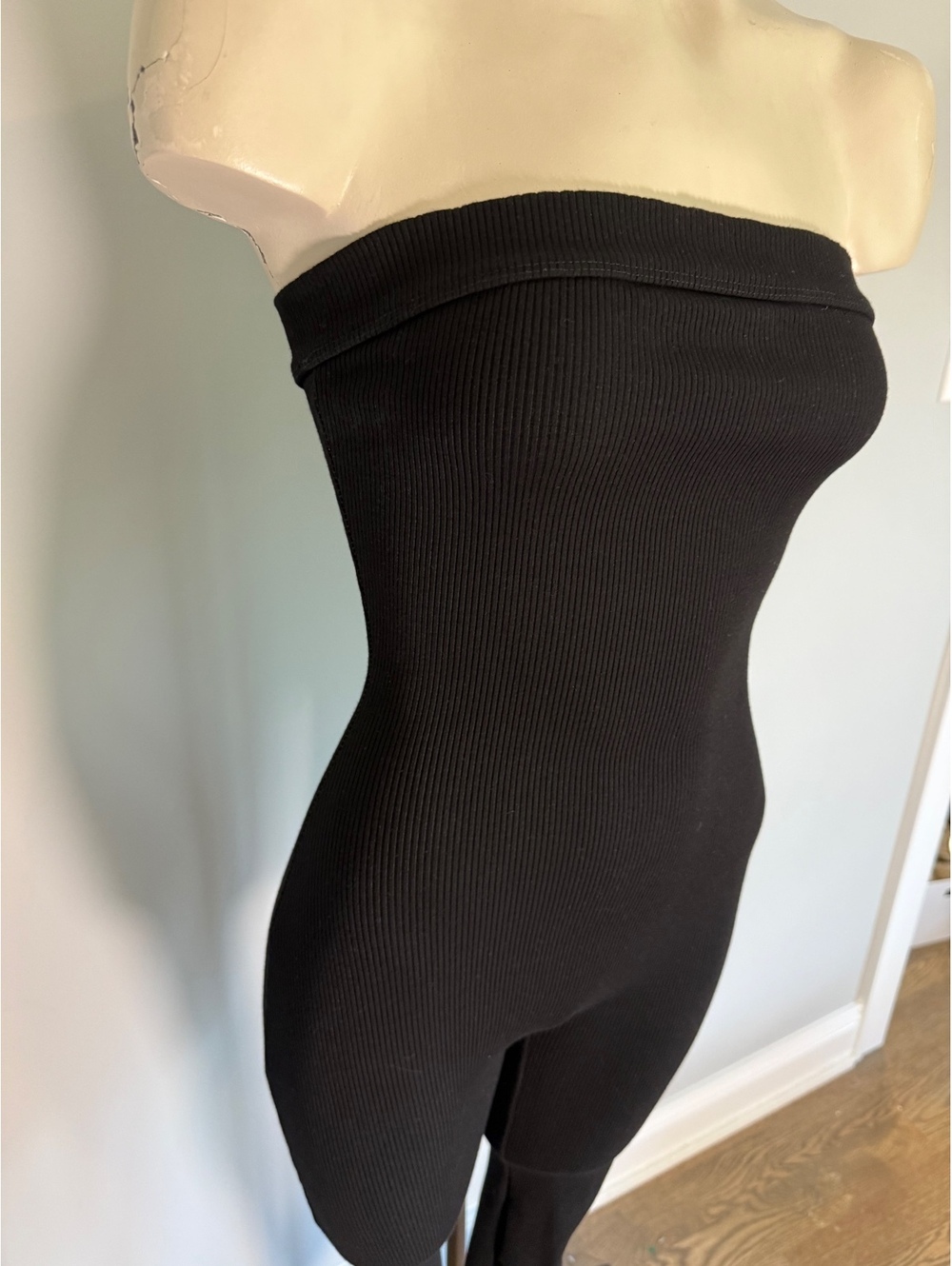 Naked Wardrobe Black Ribbed Strapless Jumpsuit Medium